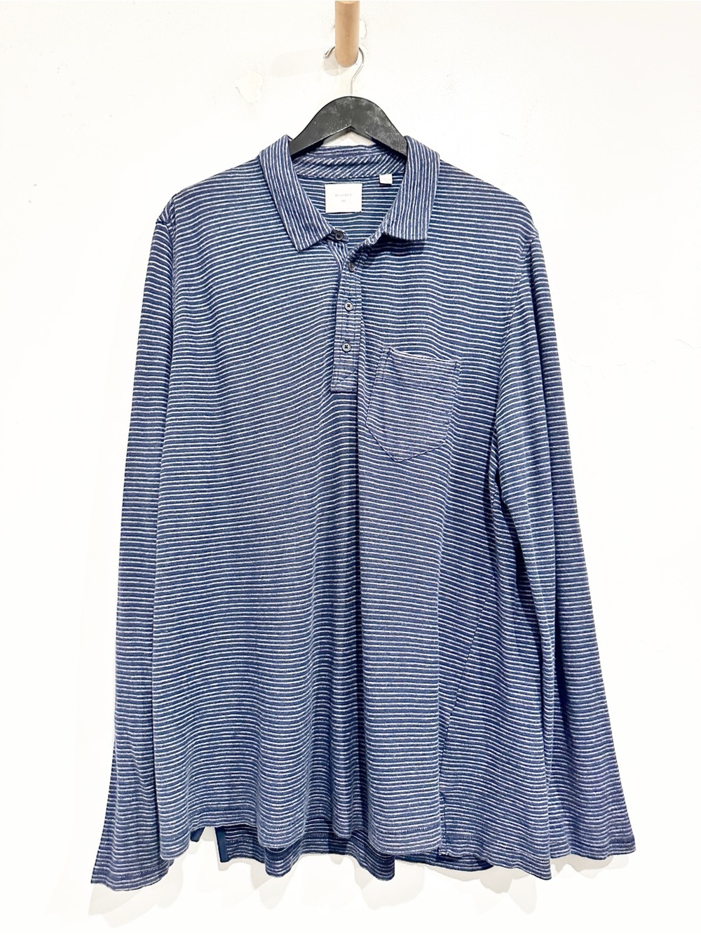 Billy Reid Blue Striped Long Sleeve Pocket Polo Size XXL